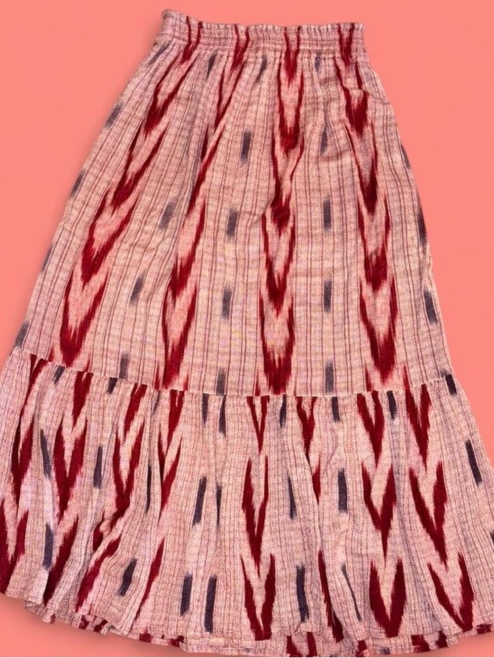 Women's Red Patterned Tiered Midi Skirt